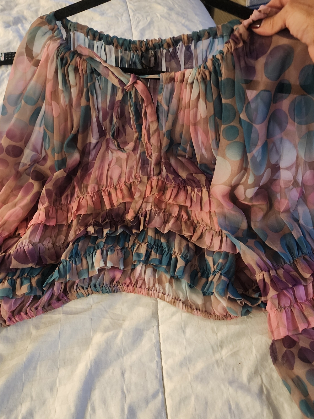Sheer Ruffled Multi Color Dotted Blouse